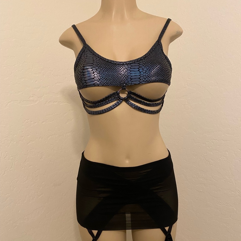Strings & Rings Crop Top J Valentine Dolls Kill S/M Snakeskin